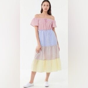 Urban Outfitters UO Colorblock Seersucker Midi Dress